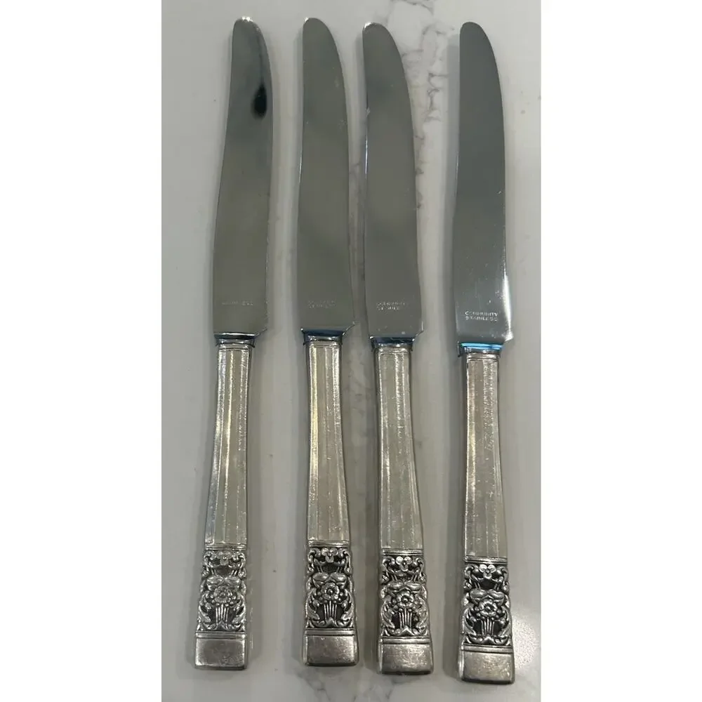 Vtg Set‎ Of 4 Oneida Community CORONATION 9.5” Dinner Knives Silverplate 1936